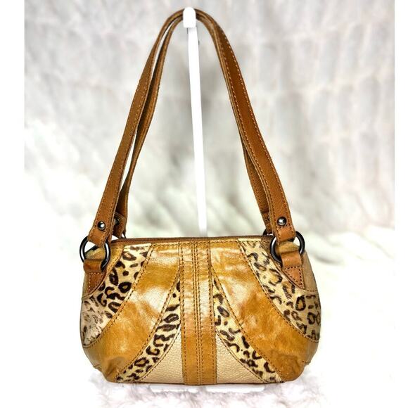 Women's Fossil Tan Leopard Print Faux Fur & Leather Mini Baguette handbag - Picture 2 of 8